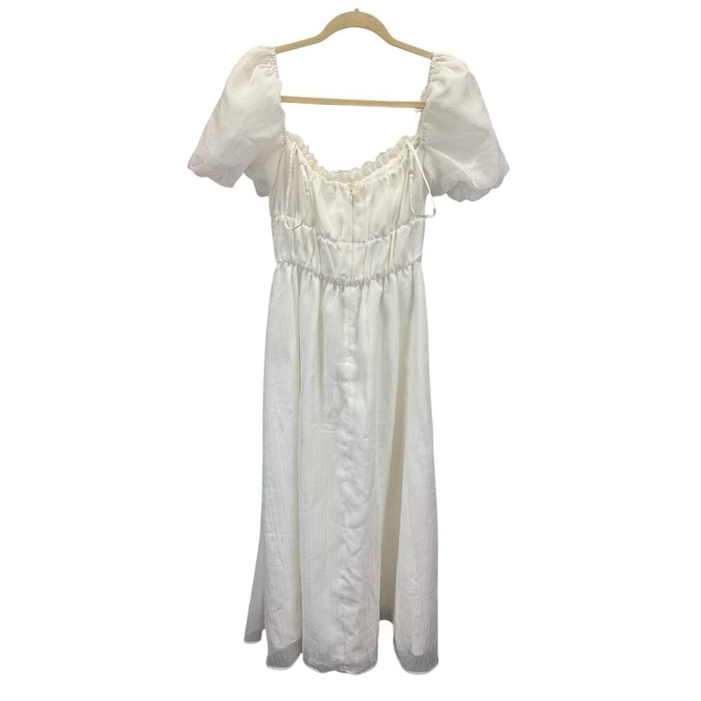 Reformation Miel Dress Ivory Puff Sleeve Smocked Midi Cottagecore Size 2 - Picture 6 of 10